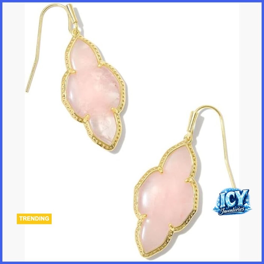 Gold-Plated Brass Drop Earrings with Rose Quartz Gem